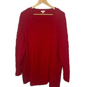 J. Jill Size 3X Chenille Red Cable Knit Sweater Pullover Soft Cozy Crewneck